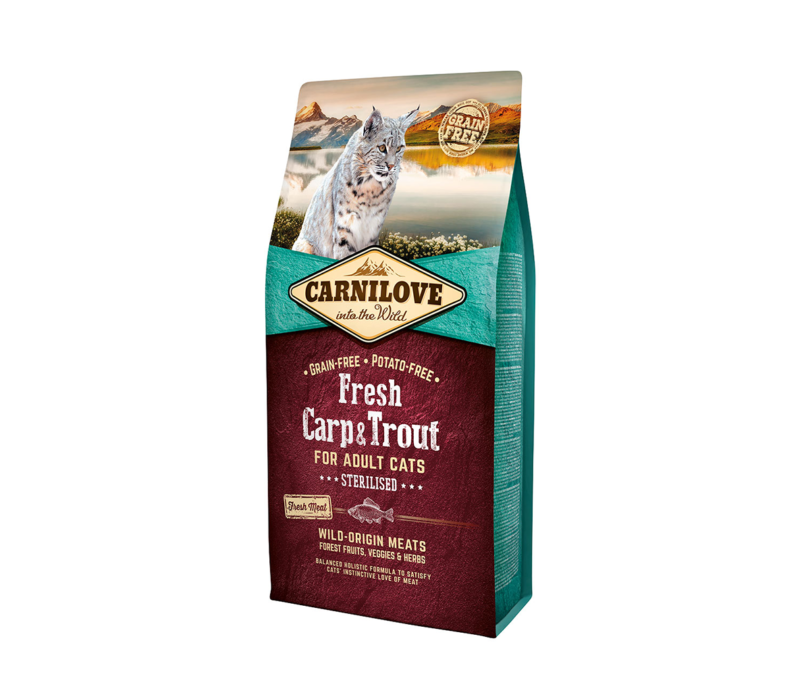 Carnilove Fresh Carp&Trout Sterilised for Adult sausas maistas katėms 400g. - 6kg.