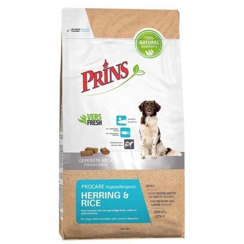 PRINS PROCARE HERRING AND RICE HYPOALERGENIC SAUSAS MAISTAS ALERGIŠKIEMS SUAUGUSIEMS ŠUNIMS 3kg - 12kg