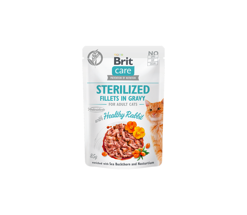 Brit Care Cat Sterilized konservai katėms maiš. Fillets in Gravy Healthy Rabbit 85g. * 24vnt.